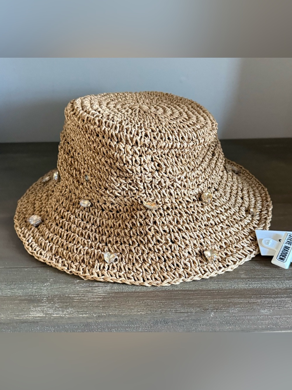 Steve Madden Tan Rhinestone Packable Bucket Hat NWT